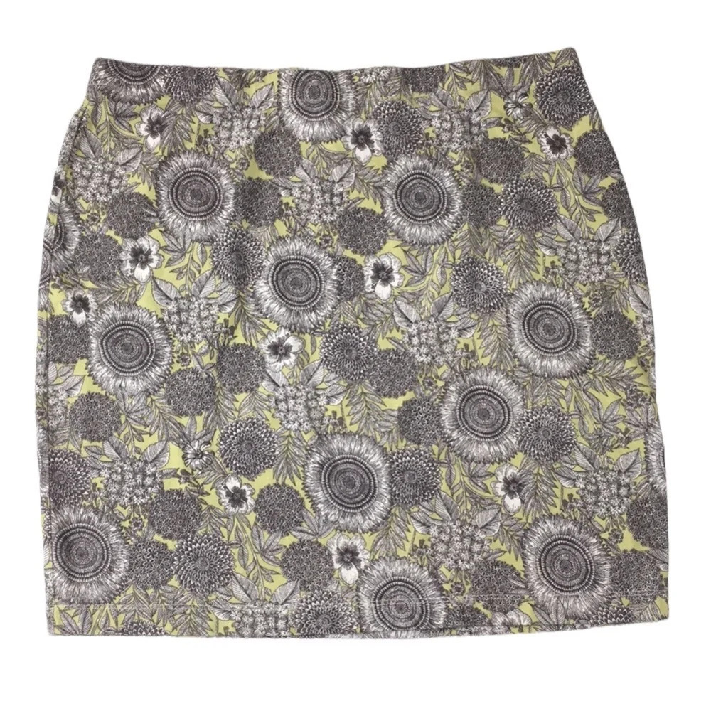 3/$20 J Jill Gray Yellow Floral Pencil Mini Skirt Womens MP 100% Cotton